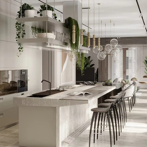 Juego de muebles de cocina de lujo para villas, personalizados y de primera calidad, directamente del fabricante, con despensa extraíble y solución para comedor. - Product Image 4