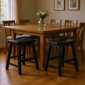 Ensemble de 2 tabourets à siège en forme de selle, hauteur 18 pouces, finition noire, en bois massif, meubles de salle à manger décontractés pour la maison - Product Image 2