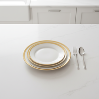 Assiette plate ronde en porcelaine à bord doré, 6-12 pouces, pour mariage et réceptions