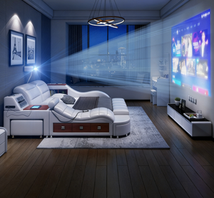 Muebles de Dormitorio al por Mayor de Fábrica, Cama Multifuncional de Cuero Tamaño Queen y King con Función de Masaje y Almacenamiento - Product Image 3