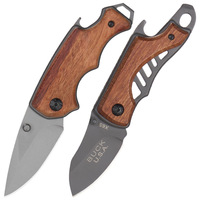 Mini couteau pliant de poche, lame en titane gris, manche en bois, ouvre-bouteille, acier inoxydable, EDC, outil de survie en plein air pour le camping