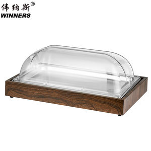 Plateau Alimentaire Froid <span class=keywords><strong>à</strong></span> Grain de Bois WINNERS en Acier Inoxydable pour Buffet, Présentoir <span class=keywords><strong>à</strong></span> Sashimi <span class=keywords><strong>avec</strong></span> <span class=keywords><strong>Couvercle</strong></span> pour Restaurant et Hôtel - Product Image 2