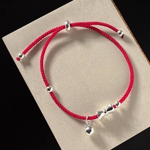 S925 Sterling Silver Red Rope Bow <b>Bracelet</b> For Women <b>Adjustable</b> Everyday Wear Jewelry - Product Image 2