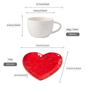 Chaozhou White <b>Coffee</b> <b>Cup</b> With Red <b>Saucer</b> Set Solid Color Durable Home Use - Product Image 5