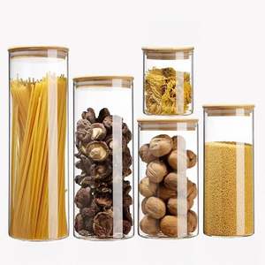 Oem/Odm 2200Ml Hoge Helderglazen Pastaopbergcontainer Luchtdichte Deksels Houtbedekking Moderne Keuken Voedselopslagpot Feest - Product Image 6