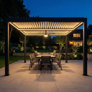 Pergola Intelligente à Détection de Lumière avec Éclairage LED à Variation Automatique, Structure en Aluminium et Toit Imperméable pour Jardin, Patio et Utilisation Nocturne - Product Image 1