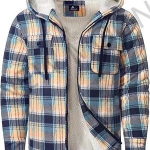 Custom Men's Faux Leather Flannel Hooded Jacket Winter Warm Coat with Plaid Zipper Sherpa Hood Fleece Lined Flannel Shirt - Product Image 4