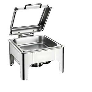 Recipiente rectangular de acero inoxidable con tapa para servir comida en buffet, diseño moderno. - Product Image 1