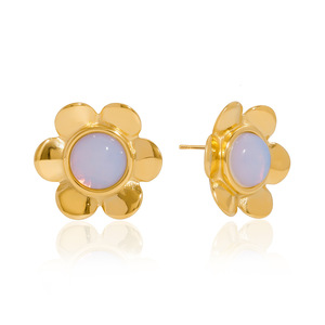 Flower <b>Stud</b> <b>Earrings</b> 18K Gold Plated Stainless Steel Opal Inlay Bezel Setting For Gift Jewelry Women Fashion Accessories - Product Image 5