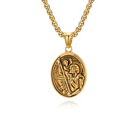 Collier pendentif vintage en acier inoxydable imperméable à l'eau, motif religieux catholique Patronus Saint Christophe, bijoux de mode pour la vente en gros, pour hommes