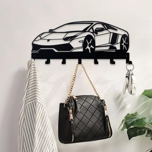 Metal car key wall mount, <b>black</b> wall-mounted key organizer with 7 <b>hooks</b>. - Product Image 3
