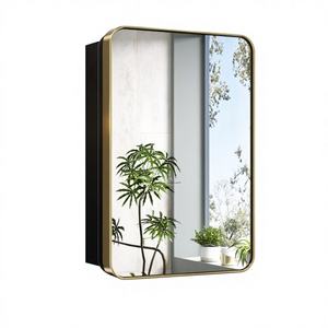 Gabinete de espejo de baño rectangular de una sola Puerta, marco de metal dorado, esquinas redondeadas, montado en la pared, almacenamiento interior, - Product Image 1
