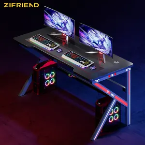 ZF Meja Gaming, Furnitur Rumah Modern LED RGB Pc Komputer Meja Gaming