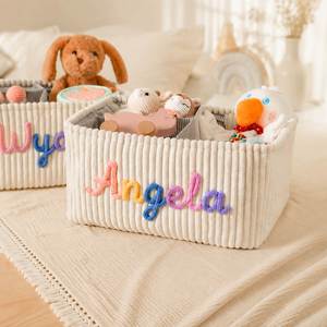 Panier de rangement personnalisé, grand organisateur de jouets pliable en velours côtelé, décoration de chambre d'enfant - Product Image 5