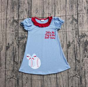 Robe d'été pour bébé fille GSD3685, personnalisée, bleue, pour aller au match de baseball, avec des fleurs, tissu respirant - Product Image 1