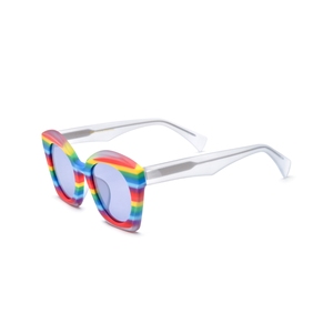 Lunettes de soleil œil de chat, monture rayée à bord complet, verres miroir roses, protection solaire pour femmes adultes - Product Image 3