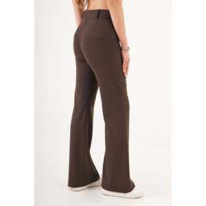 Pantalon évasé droit taille haute pour filles, couleur café, respirant, à bouton unique, tissé, formel, taille XL, décontracté, pour le travail, pour l'automne - Product Image 2