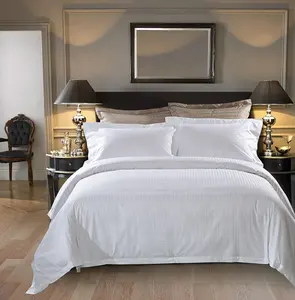 King size – parure de lit en satin à rayures de 3cm, ensemble de literie d'hôtel 100% coton 300TC