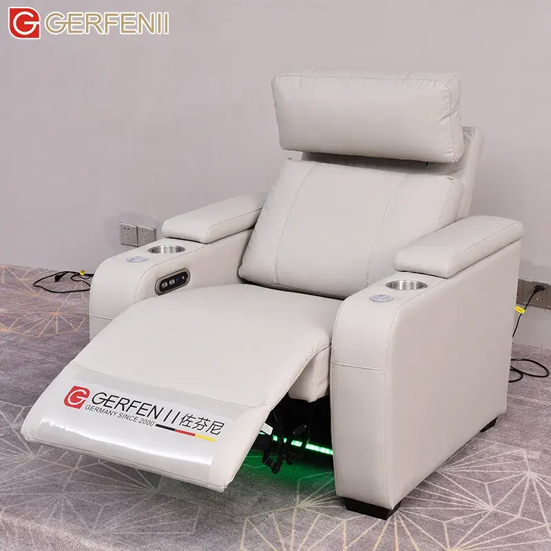 Rice White Color Modern Home Furniture Recline Electric Headrest Power Leather Home Theater Cinema Recliner Sofa Set