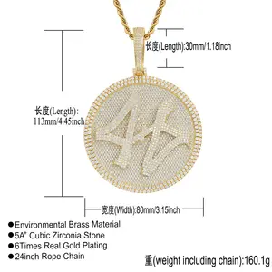 Hip Hop pendentif rond personnalisé grande taille 44 glacé CZ pendentif rotatif collier pour hommes bijoux de corps