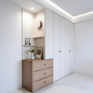Mueble <span class=keywords><strong>de</strong></span> Almacenamiento Moderno Minimalista Blanco Contraste <span class=keywords><strong>de</strong></span> <span class=keywords><strong>Madera</strong></span> Natural Estilo Japonés Wabi-Sabi <span class=keywords><strong>con</strong></span> Compartimentos Abiertos y Cerrados - Product Image 4