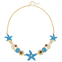Collier Bohème Étoile de Mer et Coquillages avec Perles, Chaîne en Alliage aux Couleurs Vives, Pendentif Accessoire Tendance pour les Fêtes