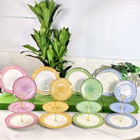 Plateau à gâteau à 2 niveaux en porcelaine fine de luxe, plateau de service en céramique pour desserts et fruits, idéal pour mariages, hôtels, restaurants, vente en gros