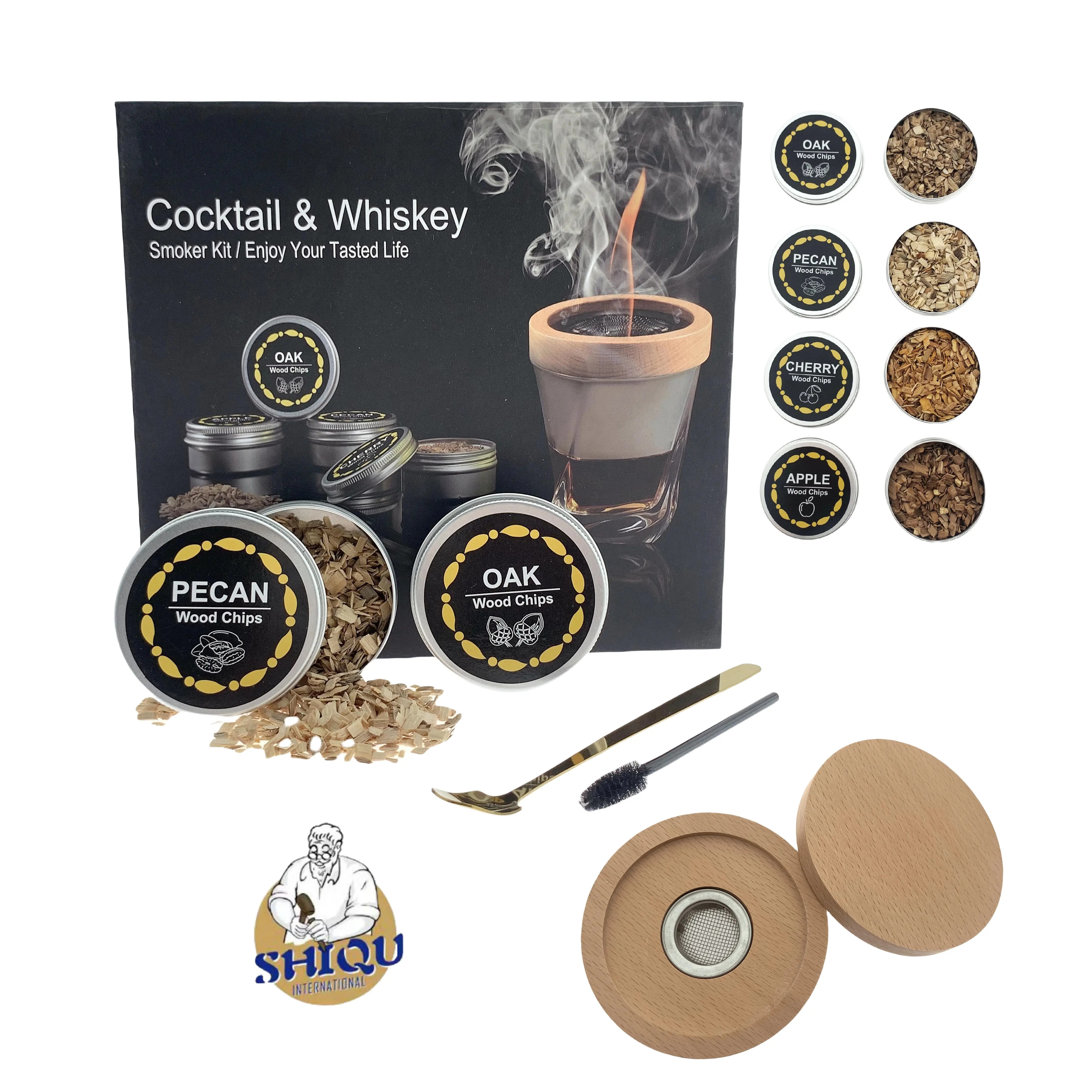 Thuisclub Feest Op Maat Gemaakte Whisky Bourbon Cocktail Roker Kit Met 2 Soorten Houtsnippers In Kleurbox Festival Mannen Verjaardagscadeau