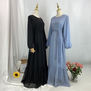 6294# Wholesale Turkish Modern Ruffle Polka Dot Islamic Clothing Dubai Abaya Designs Modest <b>Maxi</b> Muslim Fashion Dress - Product Image 4