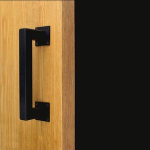 Fancy Iron Cast Square Brushed Black Door Hardware Tirador moderno Tirador de puerta de Granero deslizante - Product Image 6