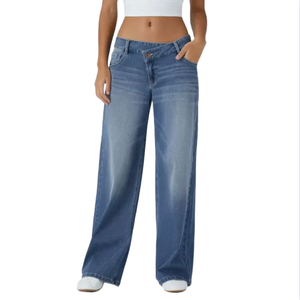Jeans à jambe droite taille haute pour femmes à la mode transfrontalière conception ample <span class=keywords><strong>avec</strong></span> marque de taille - Product Image 5