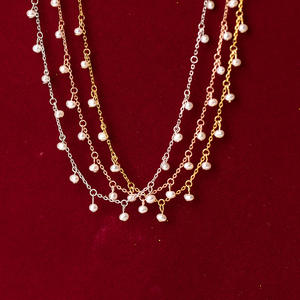 Collar de Doble Capa Estilo Coreano de Plata S925 para Mujer con Diseño Elegante de Perla Simple y Accesorio de Doble Cuello D7443 - Product Image 1