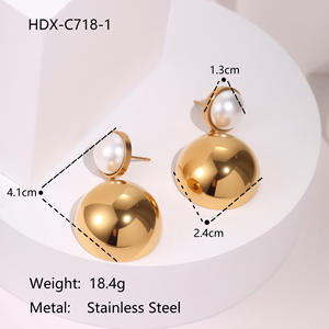 Pendientes colgantes de perlas chapados en oro, elegantes pendientes colgantes redondos grandes para mujer, joyería de moda llamativa - Product Image 4