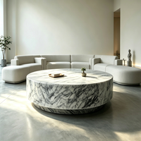 Table basse cylindrique moderne Wabi-Sabi de luxe en marbre blanc invisible, faite à la main, écologique, pour la décoration intérieure et le mobilier de salon