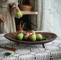 Ensembles d'assiettes de fruits à grand bassin en bois massif rétro pour le petit-déjeuner, les collations et le paquet de fruits, plateau plat ovale