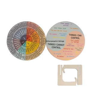 Disque en bois à double face avec tableau des émotions pour la maison et le bureau, ornement de santé mentale - Product Image 4