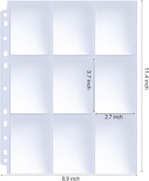 Fundas para Tarjetas Coleccionables S&L, Polipropileno PP, Rectangulares, Paquete de 100, 9 Bolsillos, 11 Orificios, Compatibles con Carpeta de 3 Anillos