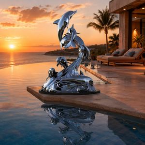 Fuente de Agua Decorativa de Acero Inoxidable 304 con Forma de Delfín, Acabado Espejo, para Jardín, Piscina o Cascada - Product Image 5