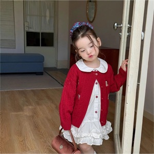 Tongxingyuan Girls' Knitted <b>Cardigan</b> Dress Set Cotton Peter Pan Collar Autumn Outfit Children's Clothing - Product Image 3