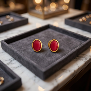 Boucles d'oreilles clous vintage en or 14K/18K avec incrustation de pierres vertes et roses, monture sertie, pour femme, usage quotidien - Product Image 3