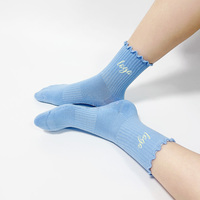 Chaussettes de Pilates antidérapantes en coton avec nœud mignon et bordure en dentelle, logo personnalisé, pour femmes, studio de danse et de ballet