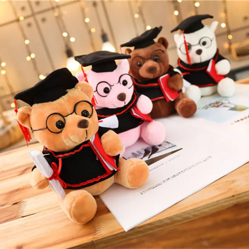 RTS 18cm Mini Animal Doll Kids Gifts Graduation Souvenir Hat Teddy Bear Stuffed Plush Toy for graduation gift