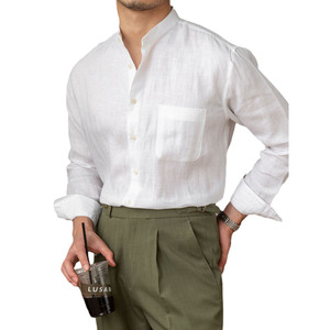 Camicie da uomo estive in <span class=keywords><strong>lino</strong></span> morbide, comode ed eleganti, camicie casual da uomo con logo personalizzato, camicie all'ingrosso - Product Image 5