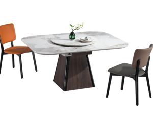 <span class=keywords><strong>Table</strong></span> à manger rectangulaire moderne <span class=keywords><strong>en</strong></span> pierre d'<span class=keywords><strong>ardoise</strong></span> <span class=keywords><strong>avec</strong></span> <span class=keywords><strong>plateau</strong></span> rotatif intégré, chaises <span class=keywords><strong>en</strong></span> chêne <span class=keywords><strong>avec</strong></span> revêtement <span class=keywords><strong>en</strong></span> cuir hybride |   Ensemble de salle à manger - Product Image 1