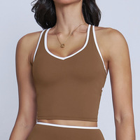 Rompi Yoga Racerback Ketat dengan List Kontras, Menyerap Keringat, Dukungan Tinggi, Bahan Spandex/Nylon, Olahraga Musim Panas Wanita, Bantalan Dapat Dilepas