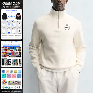 High Quality Custom Embossed Print 330Gsm Fleece Loose Fit Sweatshirt Stand Collar Basic Style Men Quarter Zip Hoodie - Product Image 1