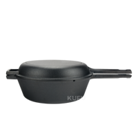 Poêle en fonte 2-en-1 avec couvercle, pré-culottée, compatible four, cuisinière et induction, faitout profond, poêle à frire, multicuiseur en métal