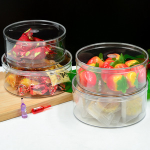 Caja redonda refrigerable de plástico PS transparente y resistente con tapa a prueba de roturas para envasar dulces, frutas secas y bocadillos. En stock. - Product Image 1