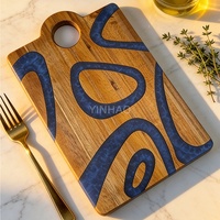 Planche à découper en bois YINHAO, nouveau design, avec incrustation de résine bleue, 11,6 x 7,8 pouces, planche à charcuterie en bois d'acacia et résine avec poignée