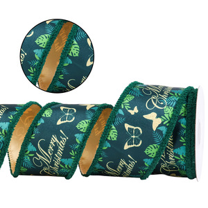 Pita Beludru Poliester Bunga Grosir dengan Kawat Besi Tepi Emas, Tahan Lama, Bahan Dekorasi Pita untuk Karangan Bunga Pohon Natal, <span class=keywords><strong>10</strong></span> Yard/gulung - Product Image 3